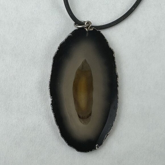 Natural Agate Slice Pendant Necklace Black Cord 18" Lobster Clasp Artisan - Picture 7 of 10